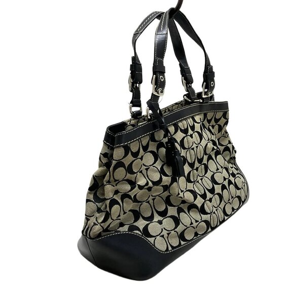 Auth COACH Signature Carryall Tote 7052 Cream Black Jacquard Leather - Tote Bag - Picture 9 of 12